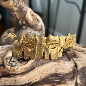 Vintage ULTRA CRAFT Cat Barrettte Brushed Gold Tone kitty